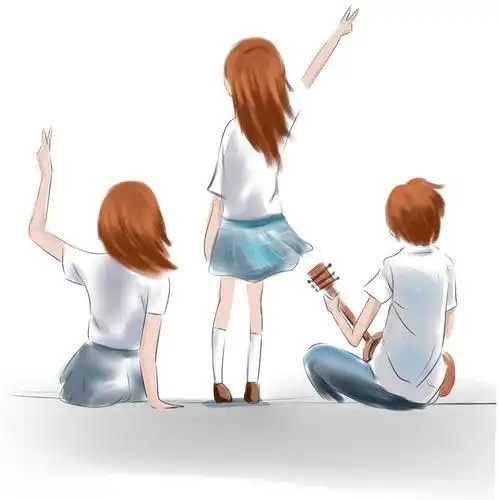 三个青春少女少男背影图片免抠素材