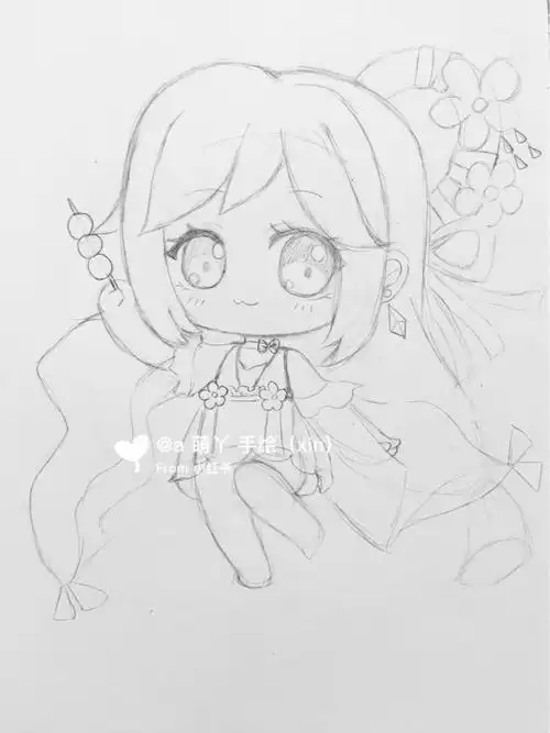 迷你世界q版头像人物手绘画线稿二创花小楼