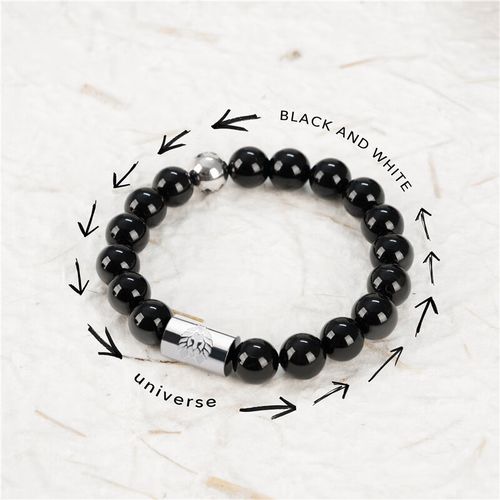 珠佩丽小狮子手链情侣一对 黑白玛瑙串珠手串国风珠小狮子情侣手链