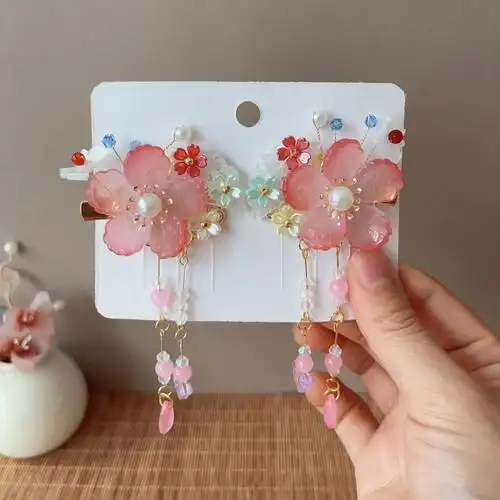 古风汉服发饰原创儿童甜美可爱蝴蝶发夹 流苏古装头饰对夹-阿里巴巴