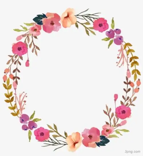 水彩圆形鲜花花环png素材透明免抠图片-卡通手绘-三元素3png.com