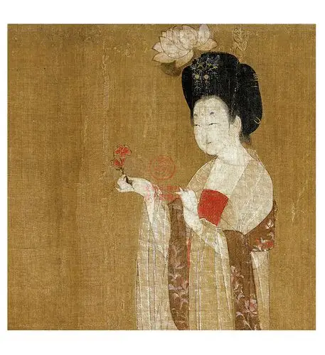 东方画谱 隋唐五代人物篇 簪花仕女图 周昉绘 随势落笔 用淡墨细线描