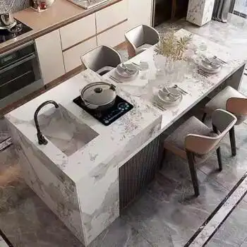 岛台餐桌一体 厨房中岛台带储物柜水槽极简岛台餐桌一体成品吧台餐台