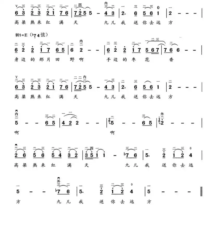 九儿 二胡简谱 流行曲 我最喜欢之一 二胡 谱子艺考九儿 红高粱二胡