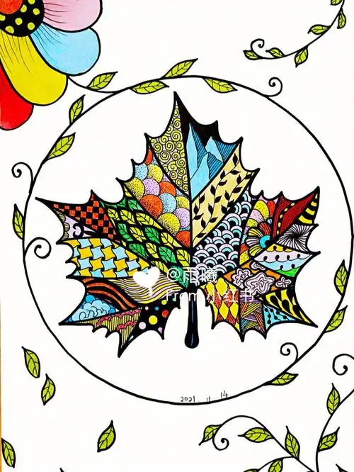 彩铅手绘枫叶线描