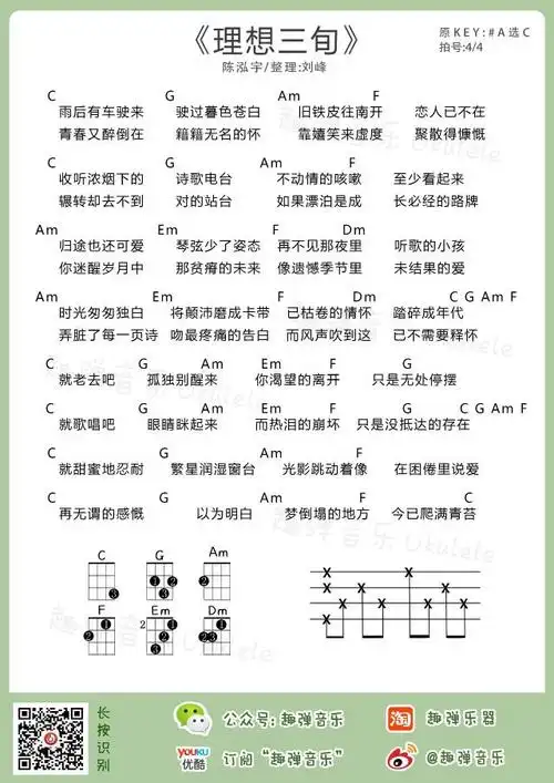 《理想三旬》ukulele弹唱曲谱分享(陈鸿宇)民谣