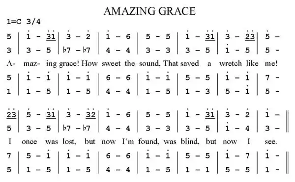 简谱写嘅amazing grace