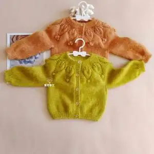 粗棒针手编织叶子毛衣宝宝一叶知秋毛衫手编儿童树叶花开衫材料包