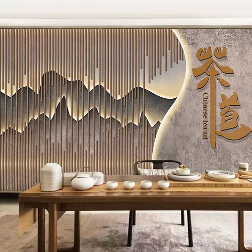 中国风茶道背景墙纸茶室3d新中式风格茶舍茶叶店壁纸墙面装修壁画