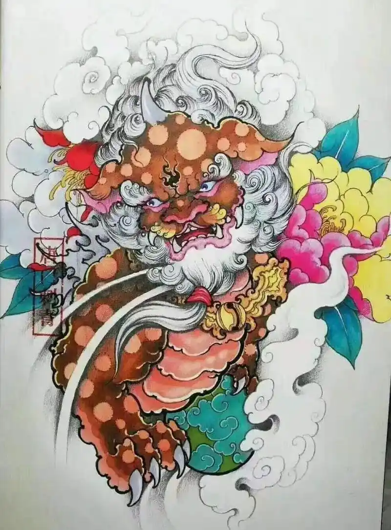 纹身唐狮#纹身图案手稿 #手稿分享 - 抖音