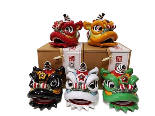 石湾陶瓷舞醒狮摆件客厅装饰旅游手信风水招财送礼车载小醒狮子头