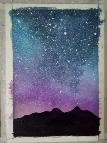 水彩日画星空下的树基础教程