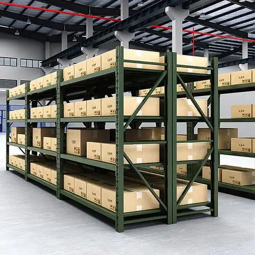 广东仓库多层军绿色中型货架部队货物架盾牌铁锹应急物资存放架