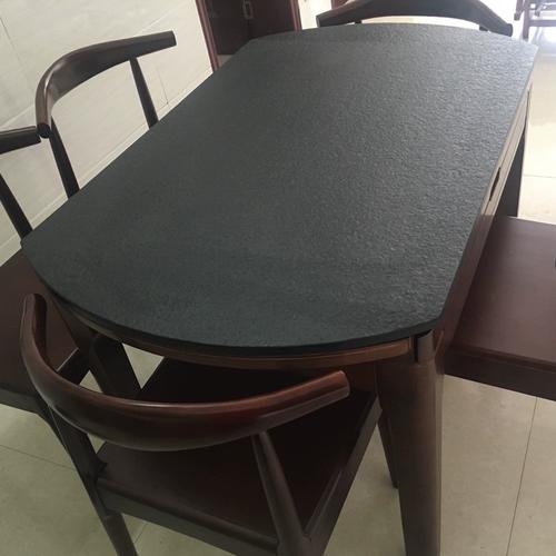 火烧石台面定制大理石餐桌电视柜功夫台面茶盘黑色家用转盘室外