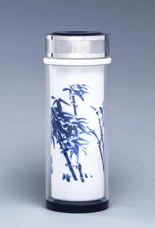 景德镇陶瓷保温杯双层内胆男女养生便携带盖水晶大茶杯刻字双层logo