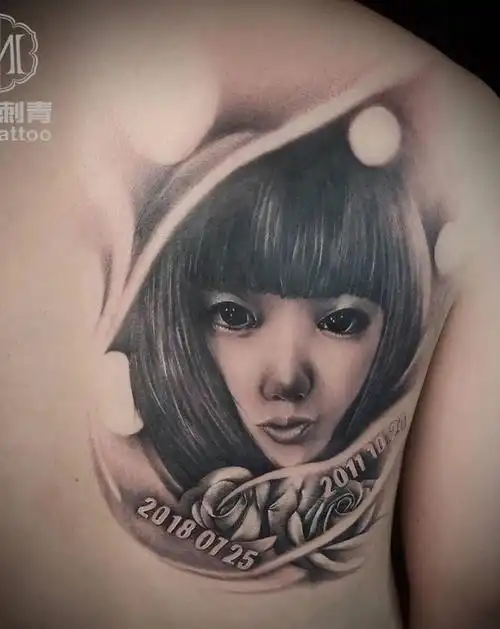 肖像纹身图片_背部欧美写实纹身图案