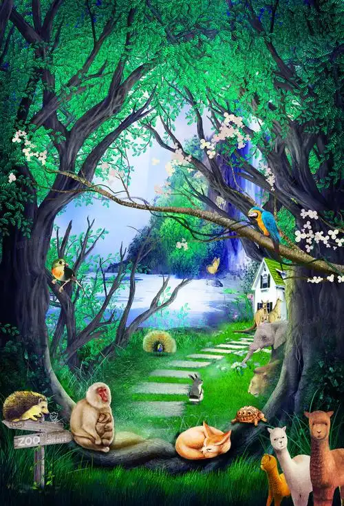 ada背景动物动物背景边框森林手绘背景森林浪漫梦幻背景森林动物卡通