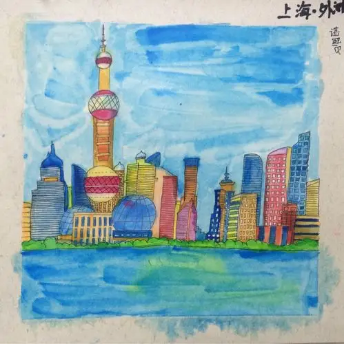 上海外滩建筑写生,水彩粉饼的使用要注意笔的水分,晕染效果要控制好