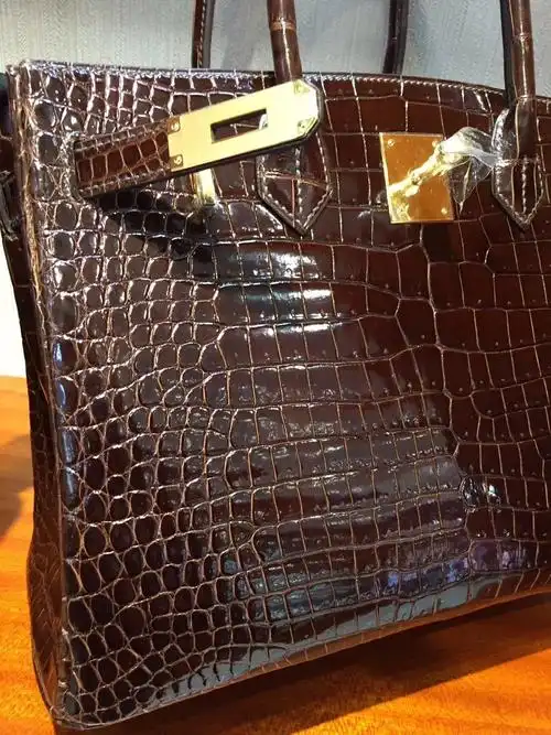 爱马仕birkin鳄鱼皮价格hermesbirkin25bag亮面两点鳄鱼皮深咖啡色