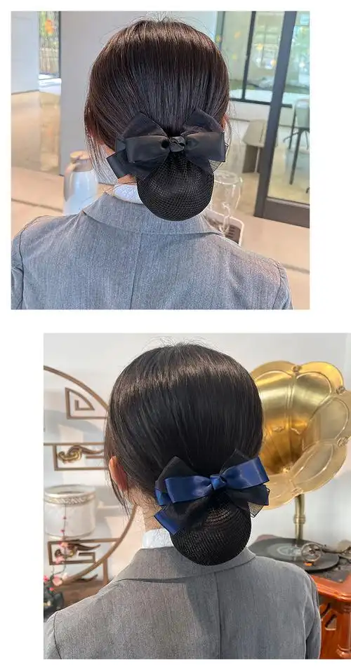 头花发网女空乘职业盘发银行护士工作网兜发套蝴蝶结发夹子 低调黑纱