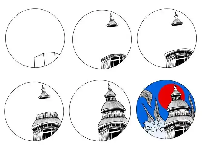 儿童画祈年殿简笔画教程