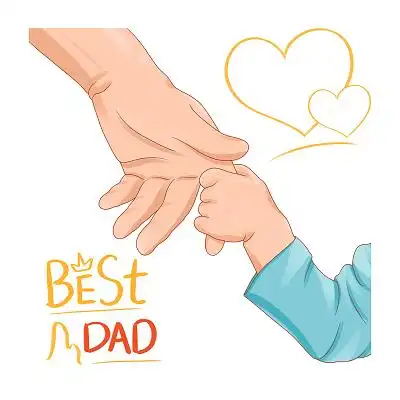 大手拉小手手绘卡通父亲节和孩子父爱如山元素