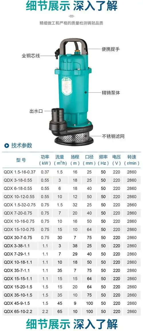 厂家直销qdx潜水泵自吸抽水机220v家用高扬程大流量灌溉水泵