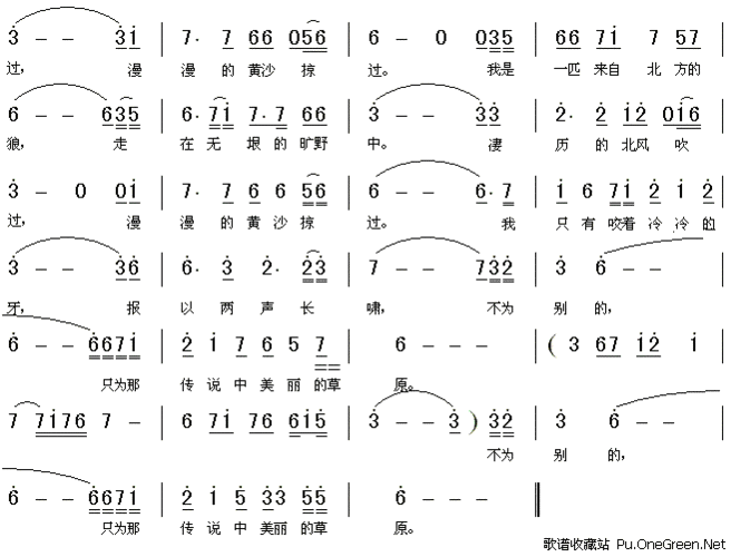 北方的狼_齐秦_歌谱收藏站