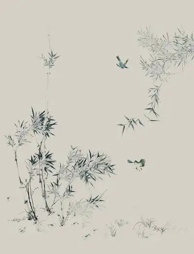 新中式花鸟壁纸壁高清贴图