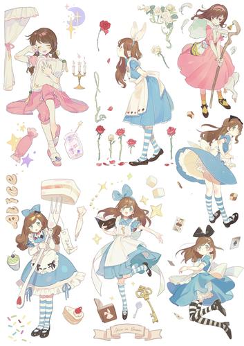 可爱卡通女孩风景文字手账人物素材装饰贴纸贴纸