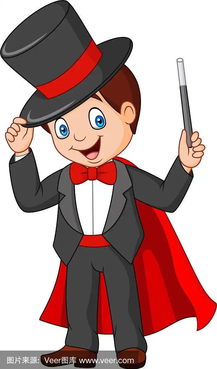 卡通魔术师拿着魔术棒
