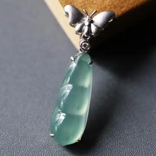 高冰种晴水翡翠福豆18k白金镶嵌