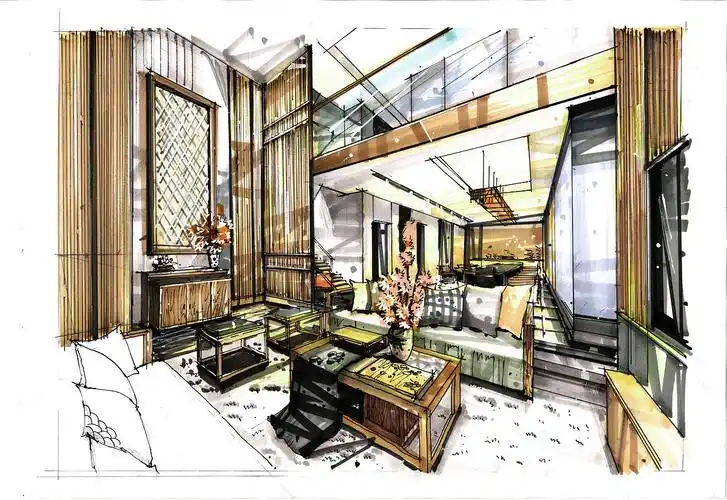 上传一下最近直播的图马克笔室内手绘图|空间|家装设计|李书妮_原创