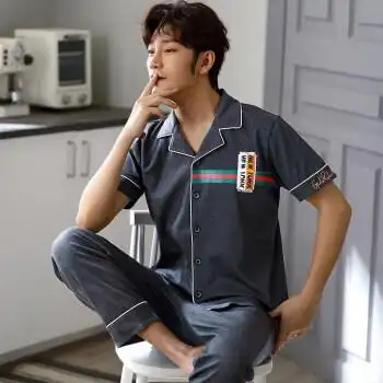 秉藜男士居家服夏天男款纯棉套装男生睡衣夏季睡裤宽松可外穿家居服