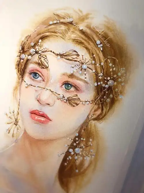 水彩  #寻找小红书绘画大神  #水彩画  #水彩人物  #珍珠  #珍珠发饰