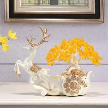 发财树摆件鹿摆件水晶发财树摇钱树摆设客厅家居装饰品开业乔迁新居