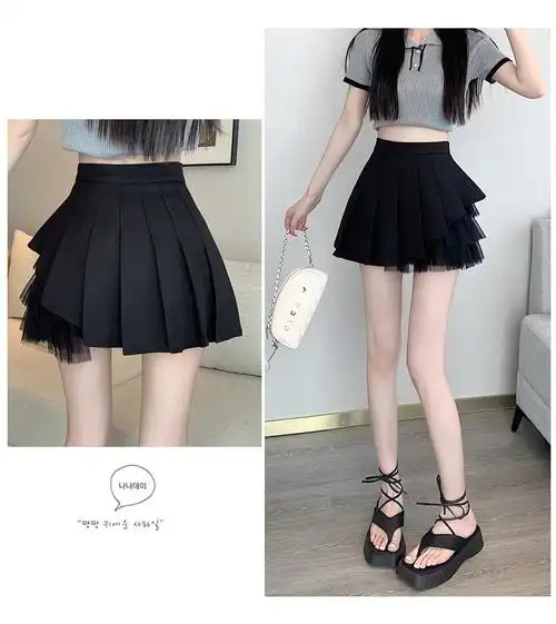 【优质面料】网纱百褶裙女夏辣妹小众小个子短裙高腰显瘦a字半身裙