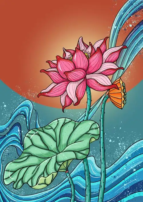 中国风荷花|插画|商业插画|七程程 - 原创作品 - 站酷 (zcool)