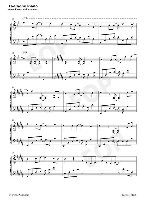 因为遇见你-王源五线谱预览5-钢琴谱文件(五线谱,双手简谱,数字谱