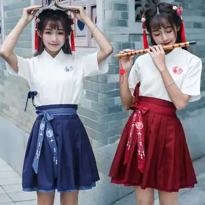 夏季学院风套装女 刺绣改良汉服汉元素中学生班服校服中国风古装