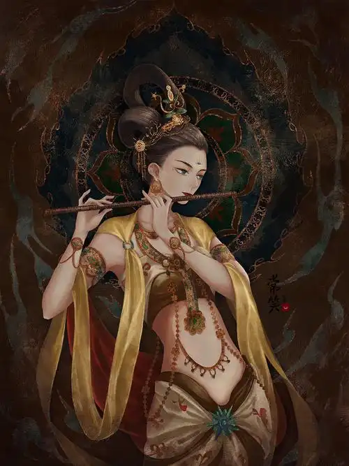 【质感古风】敦煌壁画:吹笛飞天