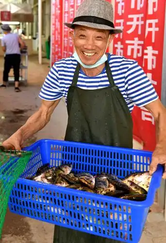 在老许家鱼市的档口前站了一会儿,我算是觉出点趣味来——摊铺上悬挂