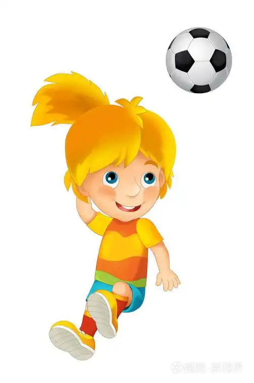 卡通女孩踢足球