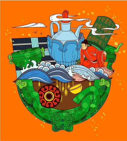 根据合肥市的区块划分以及特色进行原创主题插画,同时也将安徽博物院