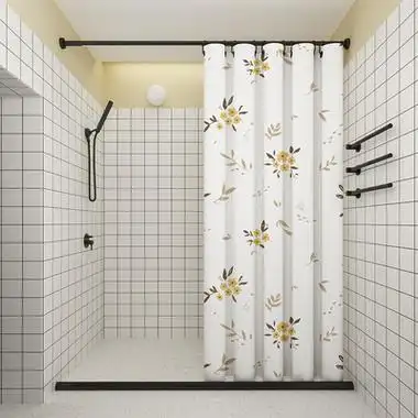 浴室防水布卫生间洗澡干湿分离隔断挡水帘日式磁性浴帘套装免打孔