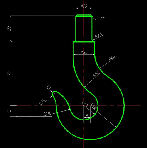 一种吊钩cad图纸接头直径23
