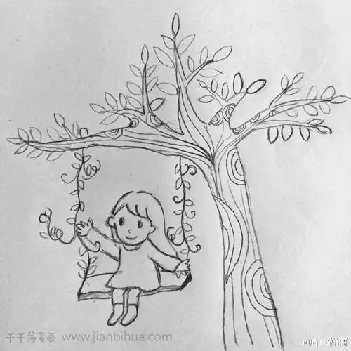 荡秋千的小女孩简笔画