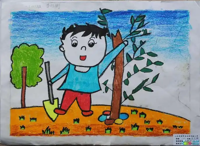 春天儿童画图片-我和大自然招手