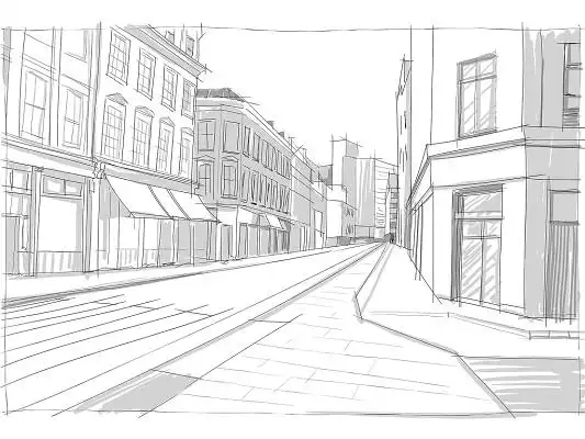 黑色线稿城市剪影房子街道建筑png素材