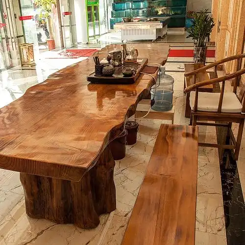 实木大板茶桌椅组合办公桌简约茶台中式原木板材大班台老板泡茶桌